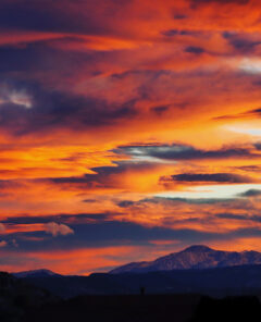 Sunset in winter in Castle Rock, Colorado.