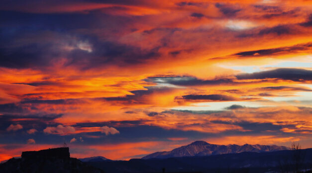 Sunset in winter in Castle Rock, Colorado.