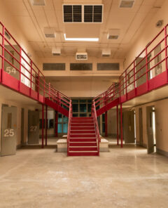 Interior of abandoned prison in Illinois, USA.