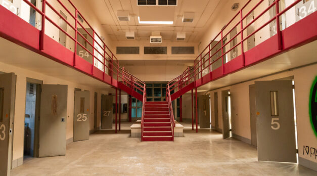 Interior of abandoned prison in Illinois, USA.