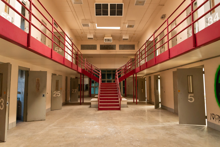 Interior of abandoned prison in Illinois, USA.