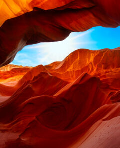 A scenic view of the sandstone walls in the famous Antelope Canyon, Arizona