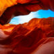 A scenic view of the sandstone walls in the famous Antelope Canyon, Arizona