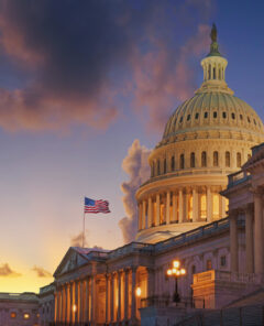 US Capitol building at sunset, Washington DC, USA.